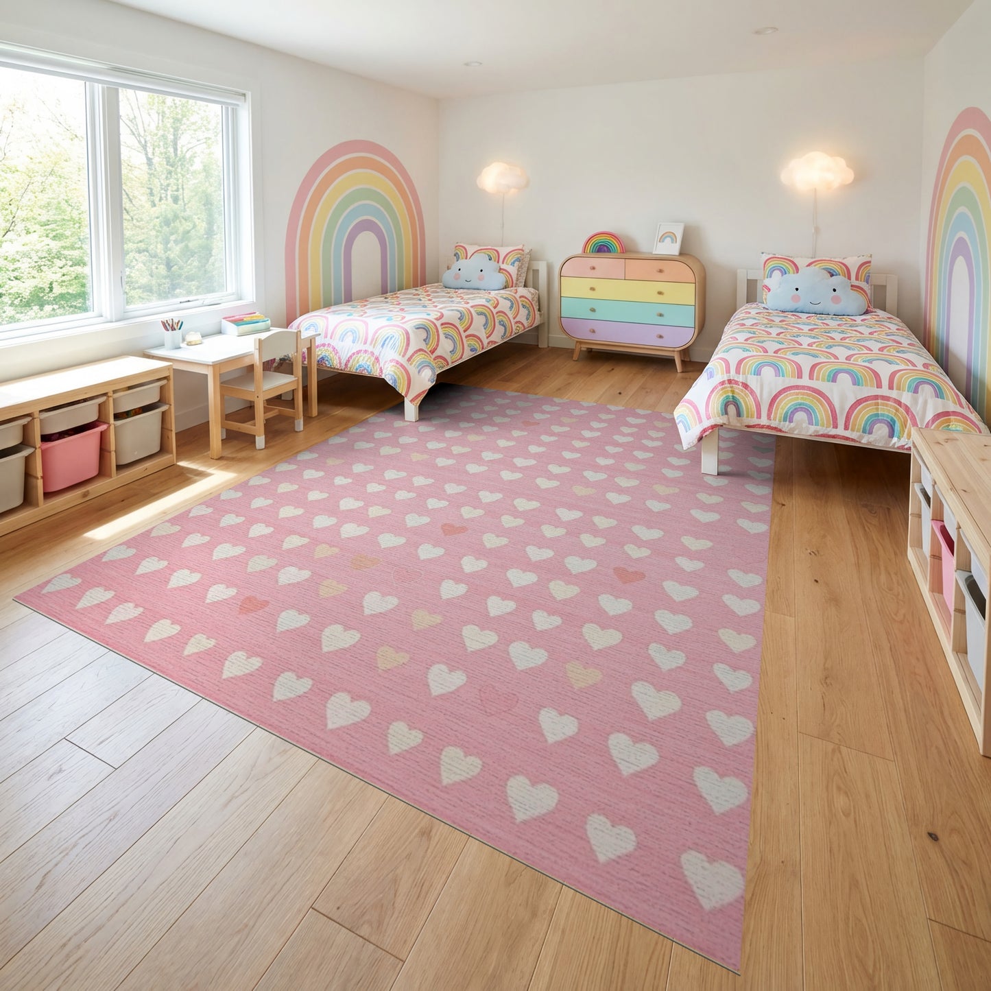 Pink and White Hearts Whimsical Rug