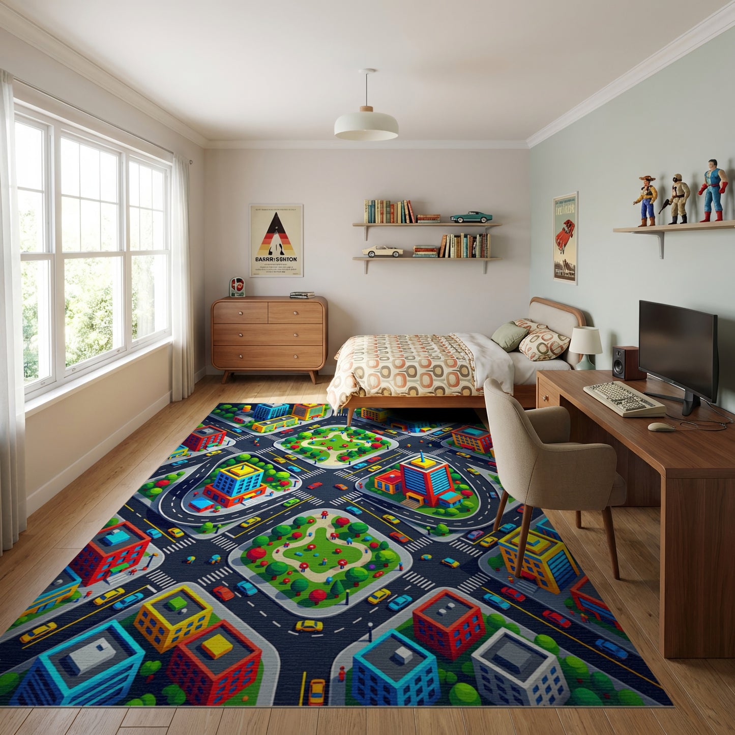 Vibrant Isometric City Intersection Rug