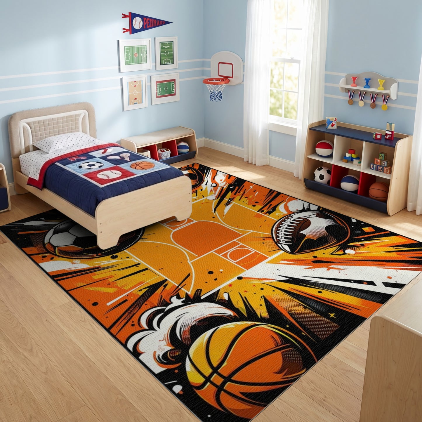 Explosive Soccer Basketball Football Hoop Rug