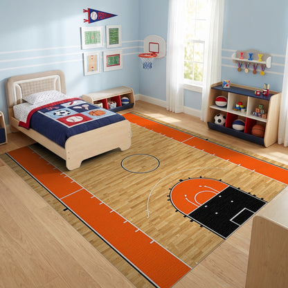 Basketball Court Hardwood Orange Rim Rug