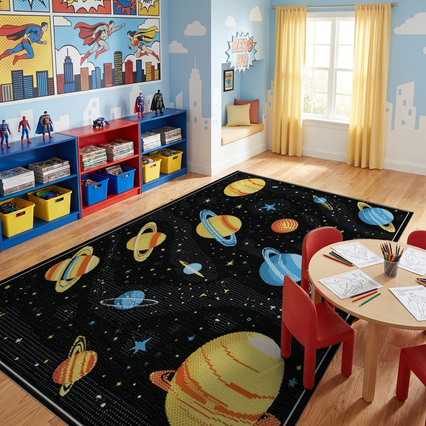 Retro Cosmic Planets Stars Rug