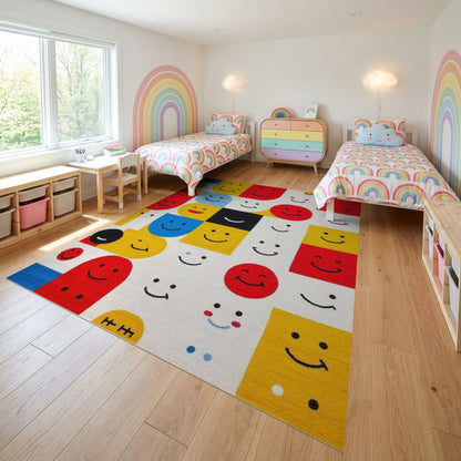 Playful Geometric Smiling Faces Rug