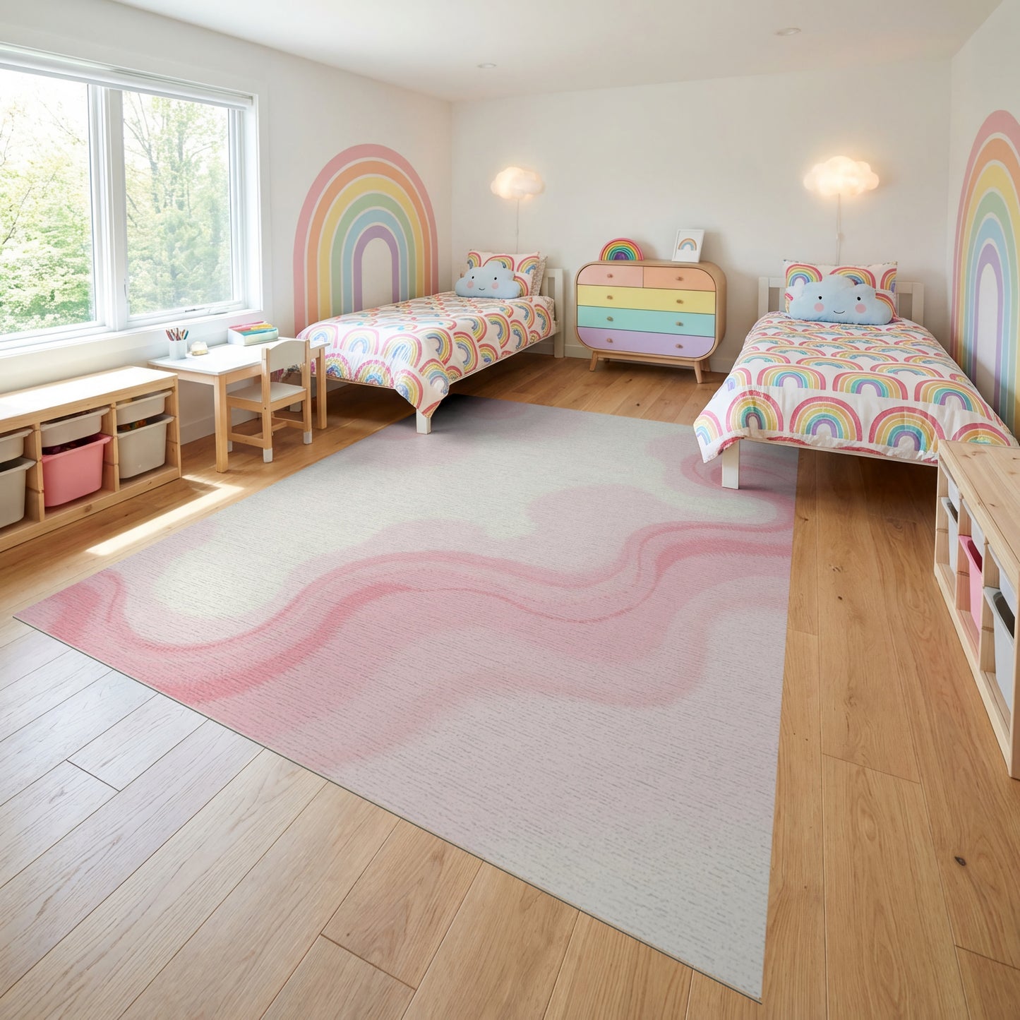 Pastel Pink Fluid Waves Rug