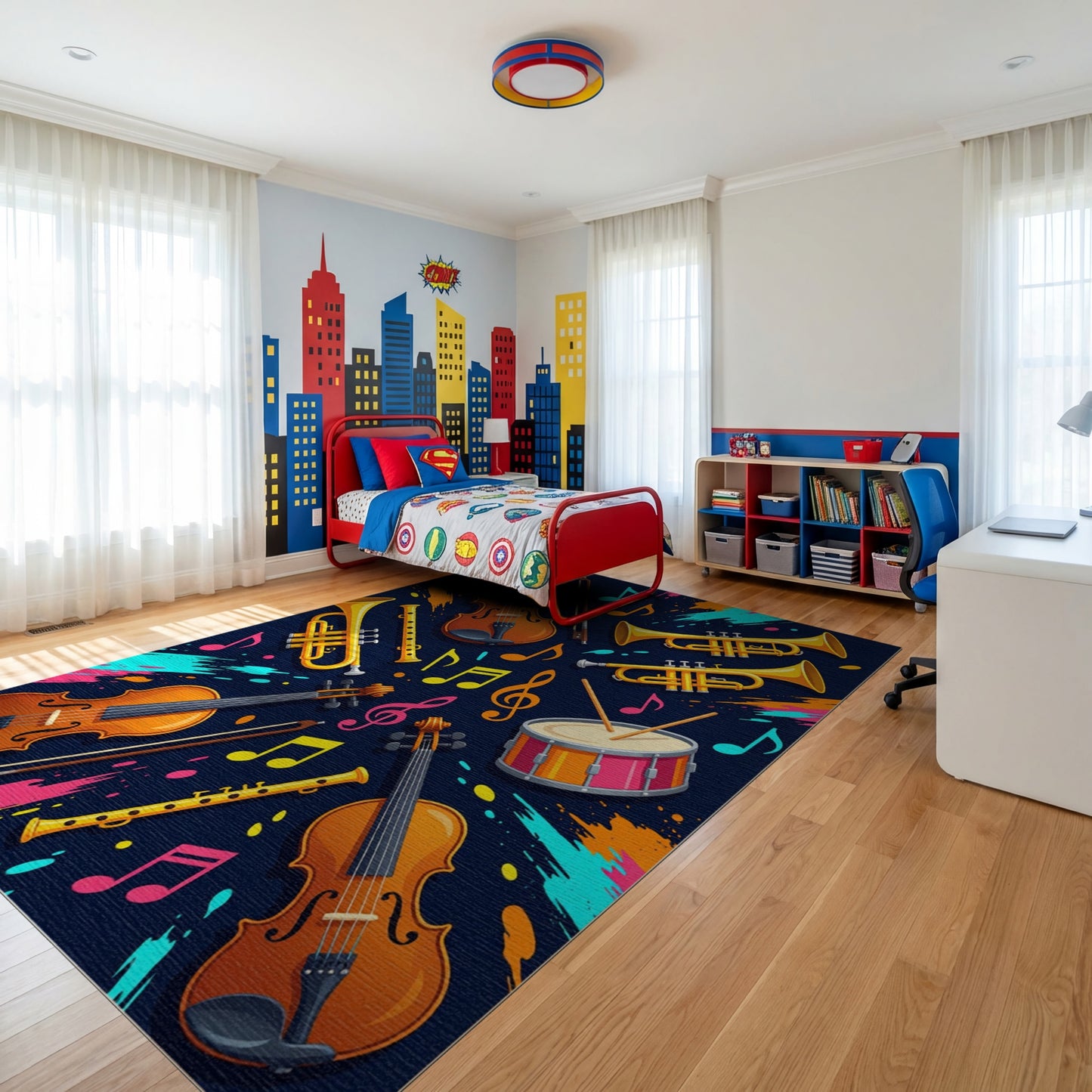 Vibrant Musical Instruments Splatter Notes Rug