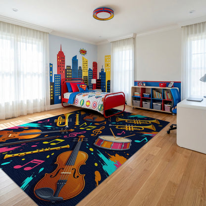Vibrant Musical Instruments Splatter Notes Rug