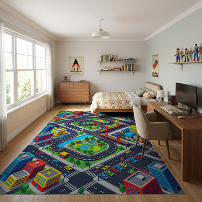 Vibrant Isometric City Race Track Rug