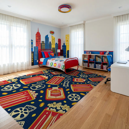 Retro Red Popcorn Film Reels Rug
