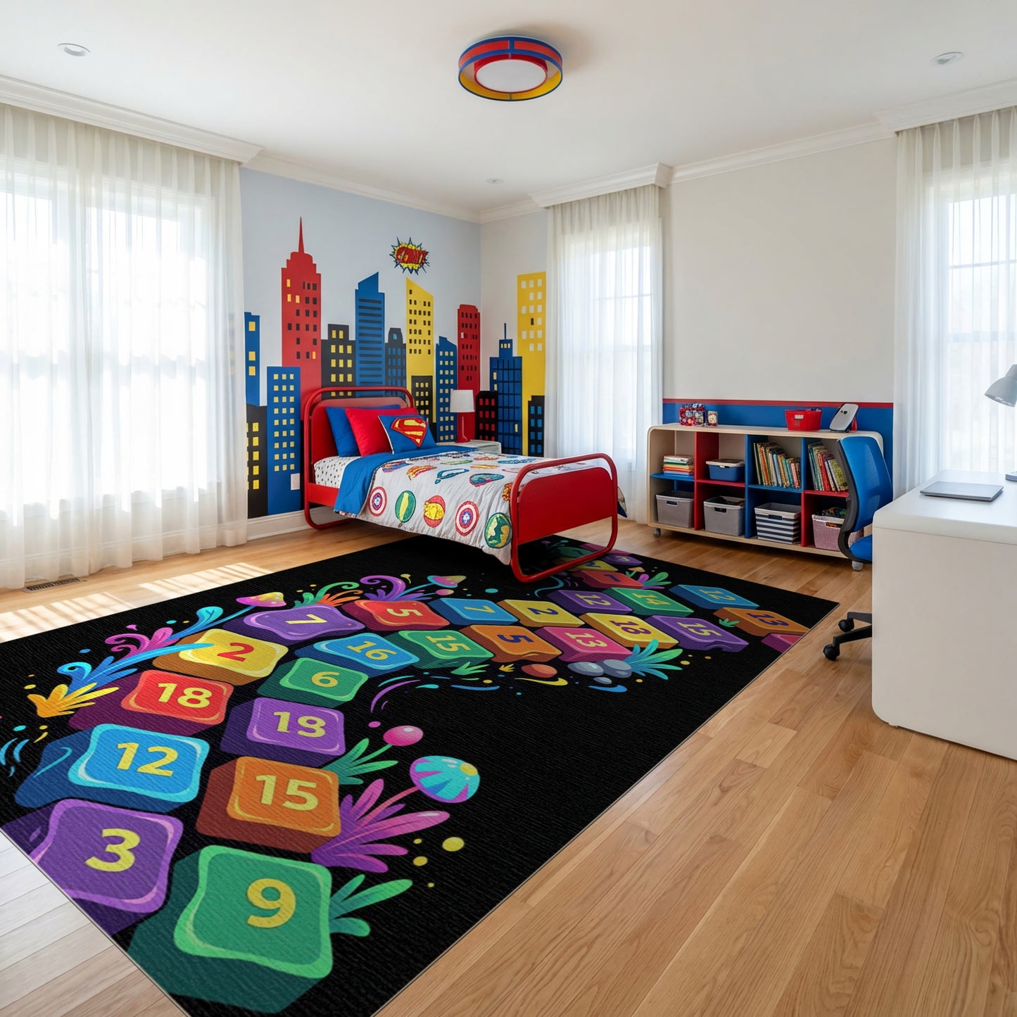 Vibrant Wavy Numbered Mushroom Path Rug