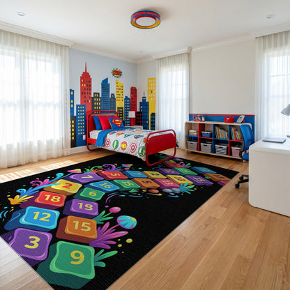 Vibrant Wavy Numbered Mushroom Path Rug