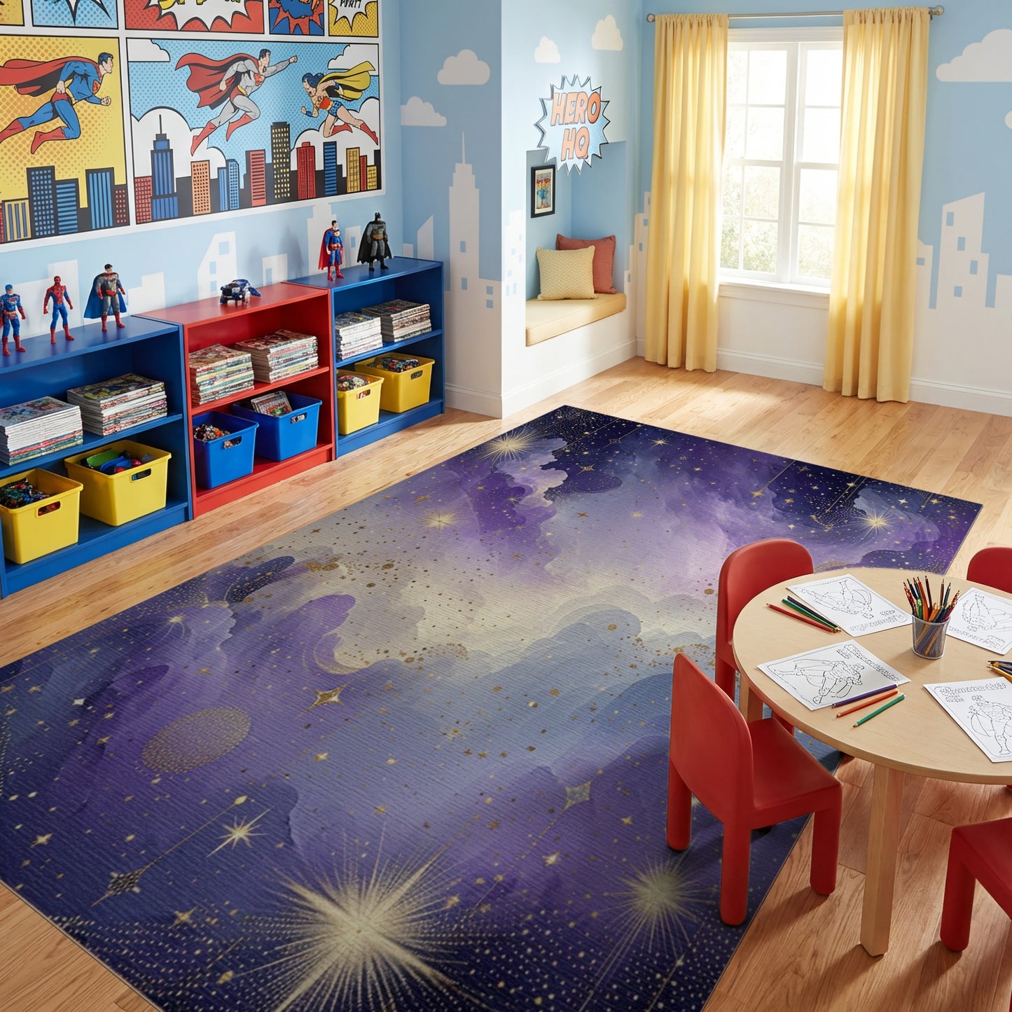 Ethereal Starry Purple Gold Clouds Rug