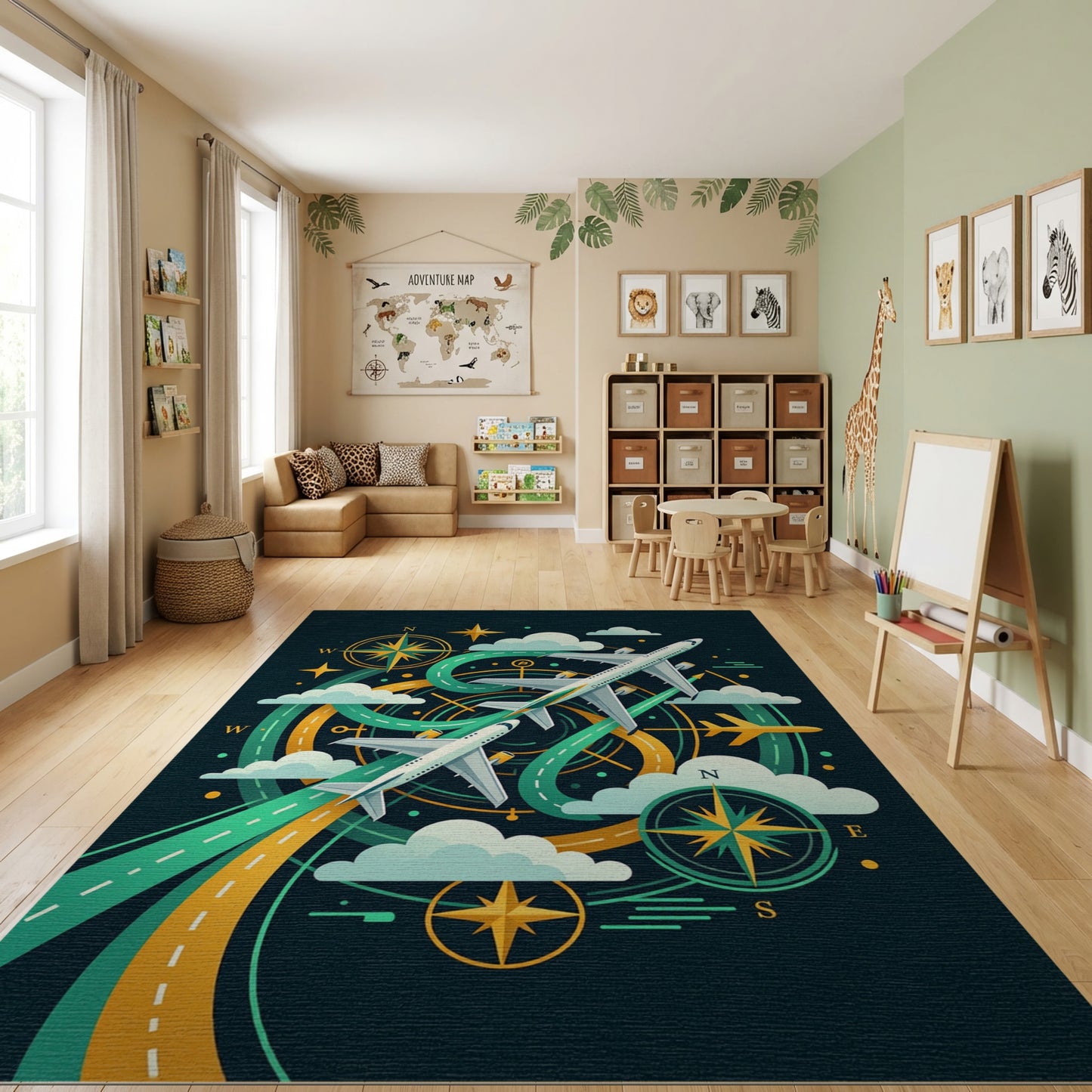 Modern Airplane Compass Trails Rug