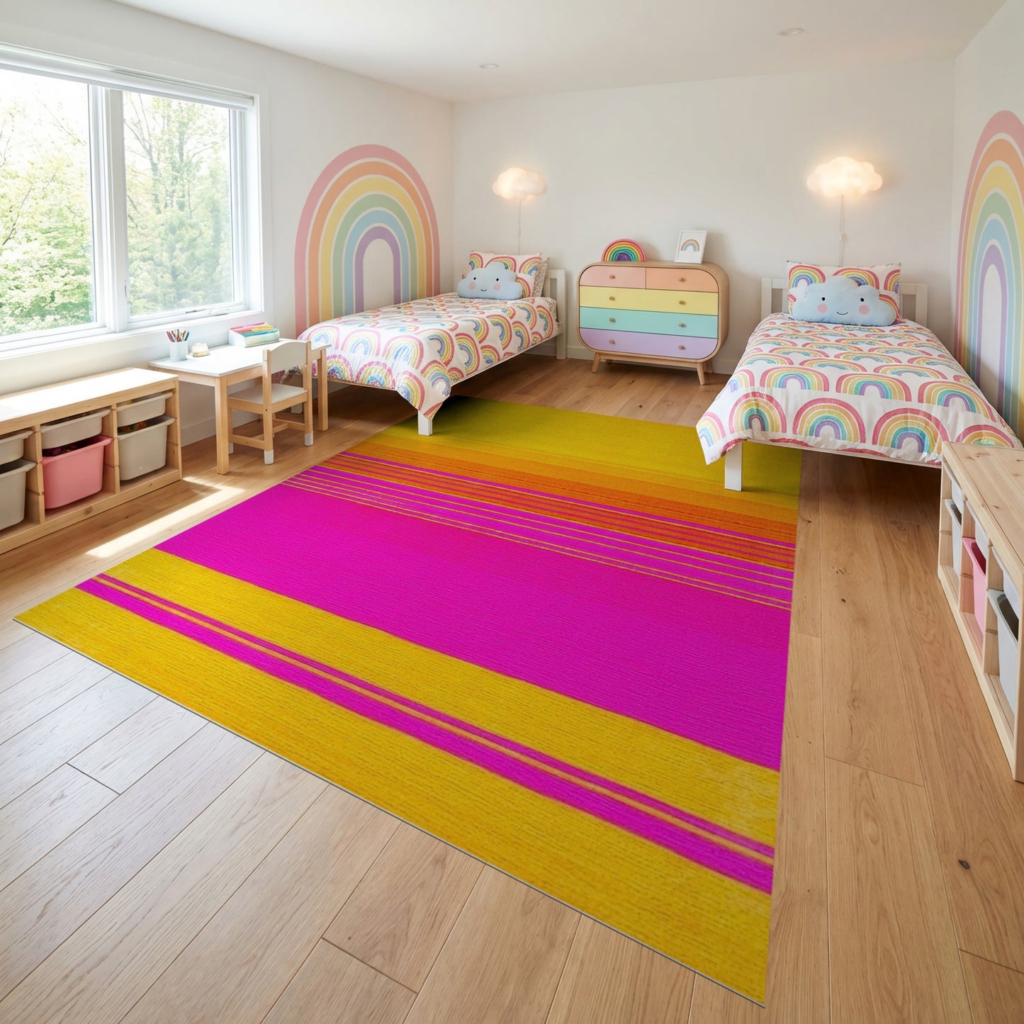 Yellow Orange Pink Horizontal Striped Rug