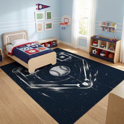 Distressed White Baseball Diamond Navy Rug