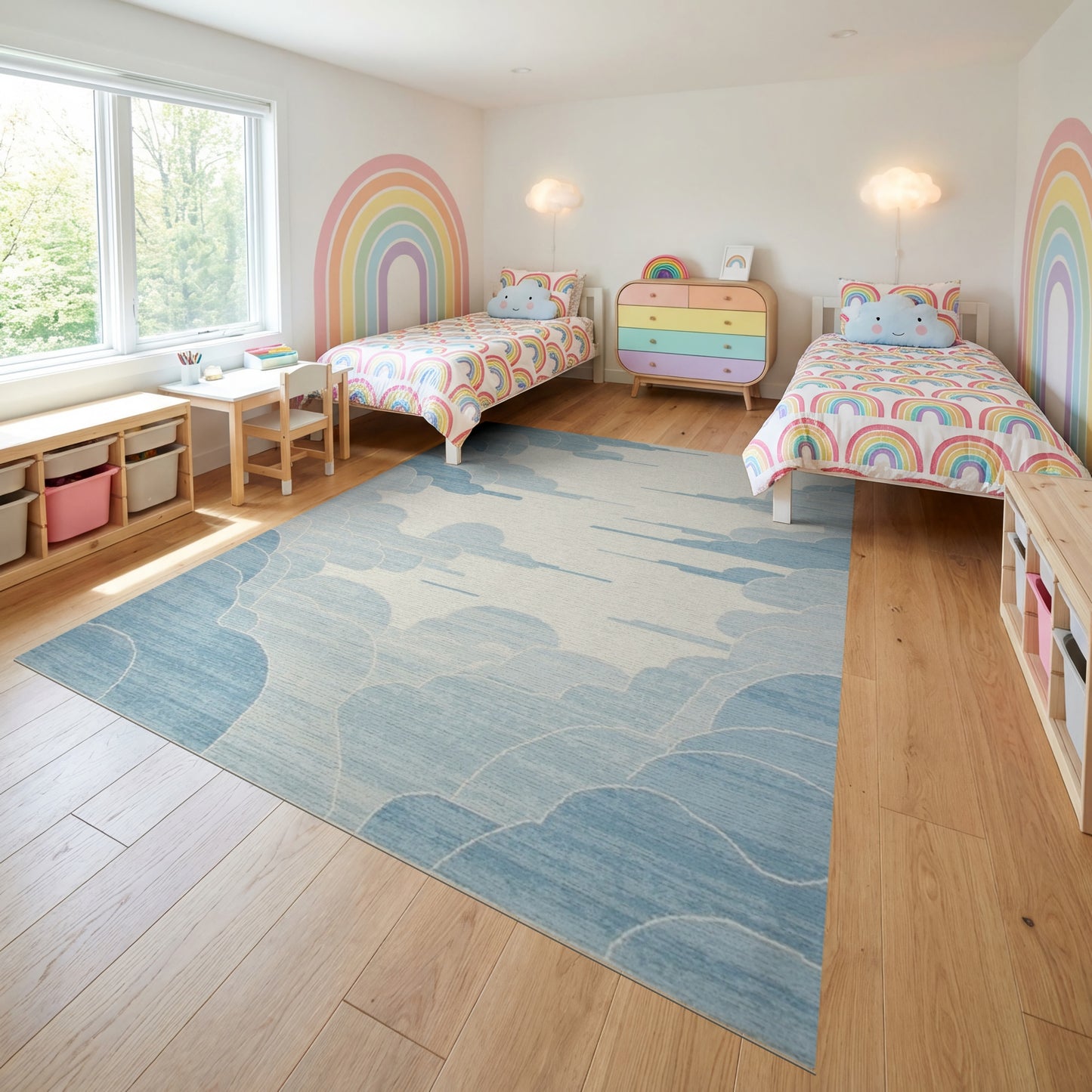 Blue and White Fluffy Clouds Rug