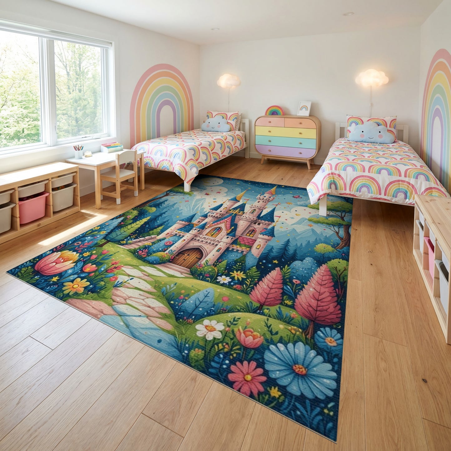 Whimsical Starry Castle Forest Rug