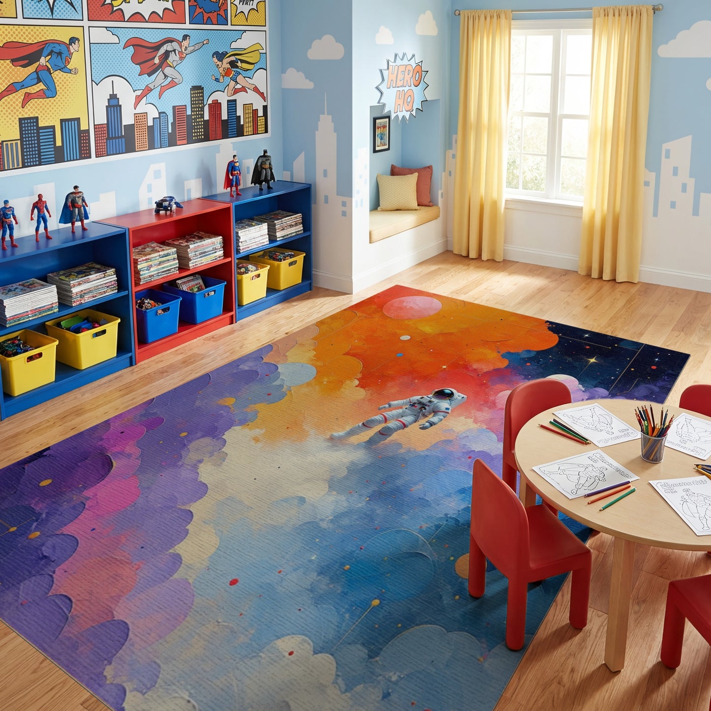 Vibrant Astronaut Cosmic Nebula Clouds Rug