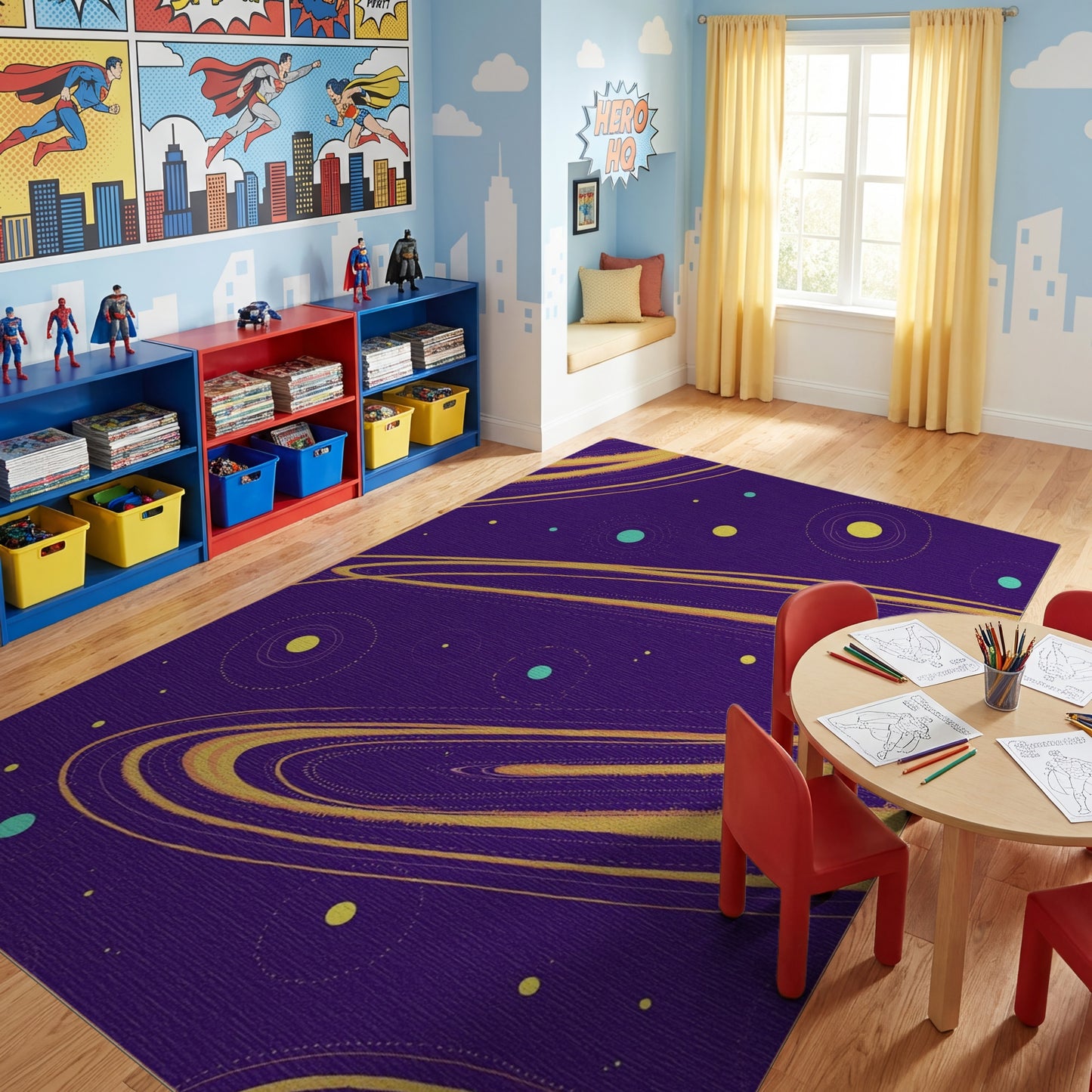 Cosmic Purple Swirling Yellow Teal Rug