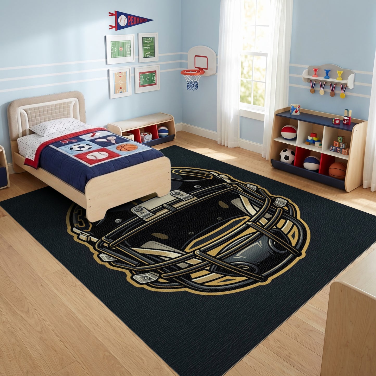Bold Black Gold Striped Helmet Rug