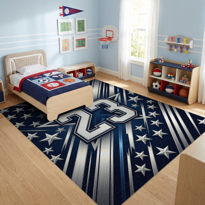 Bold Navy Silver Stars Stripes 23 Rug