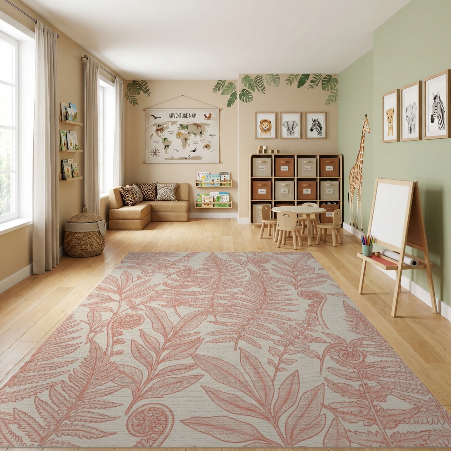Coral Fern Fronds Fiddlehead Botanical Rug
