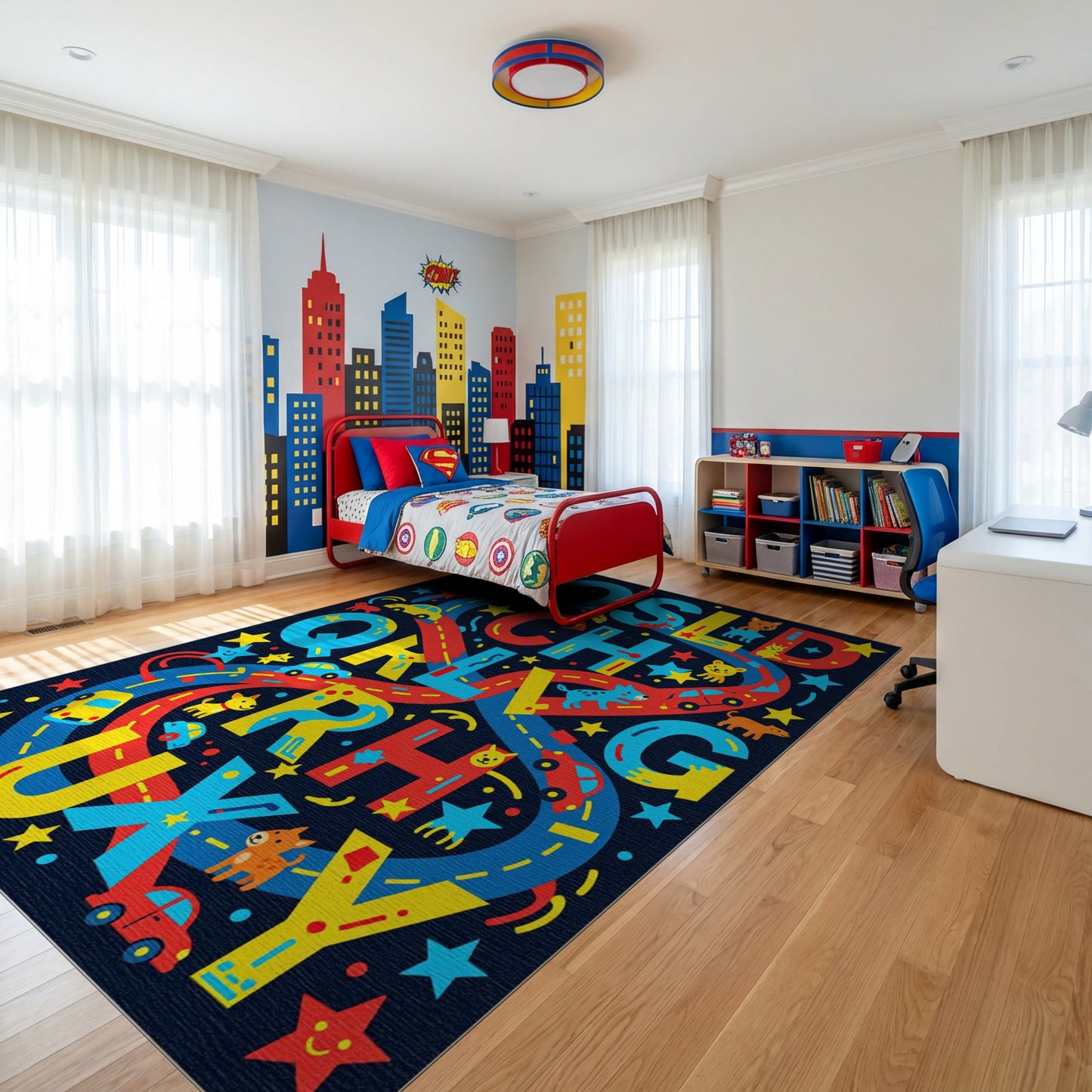 Vibrant Playful Alphabet Cars Animals Rug