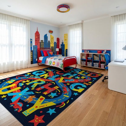 Vibrant Playful Alphabet Cars Animals Rug