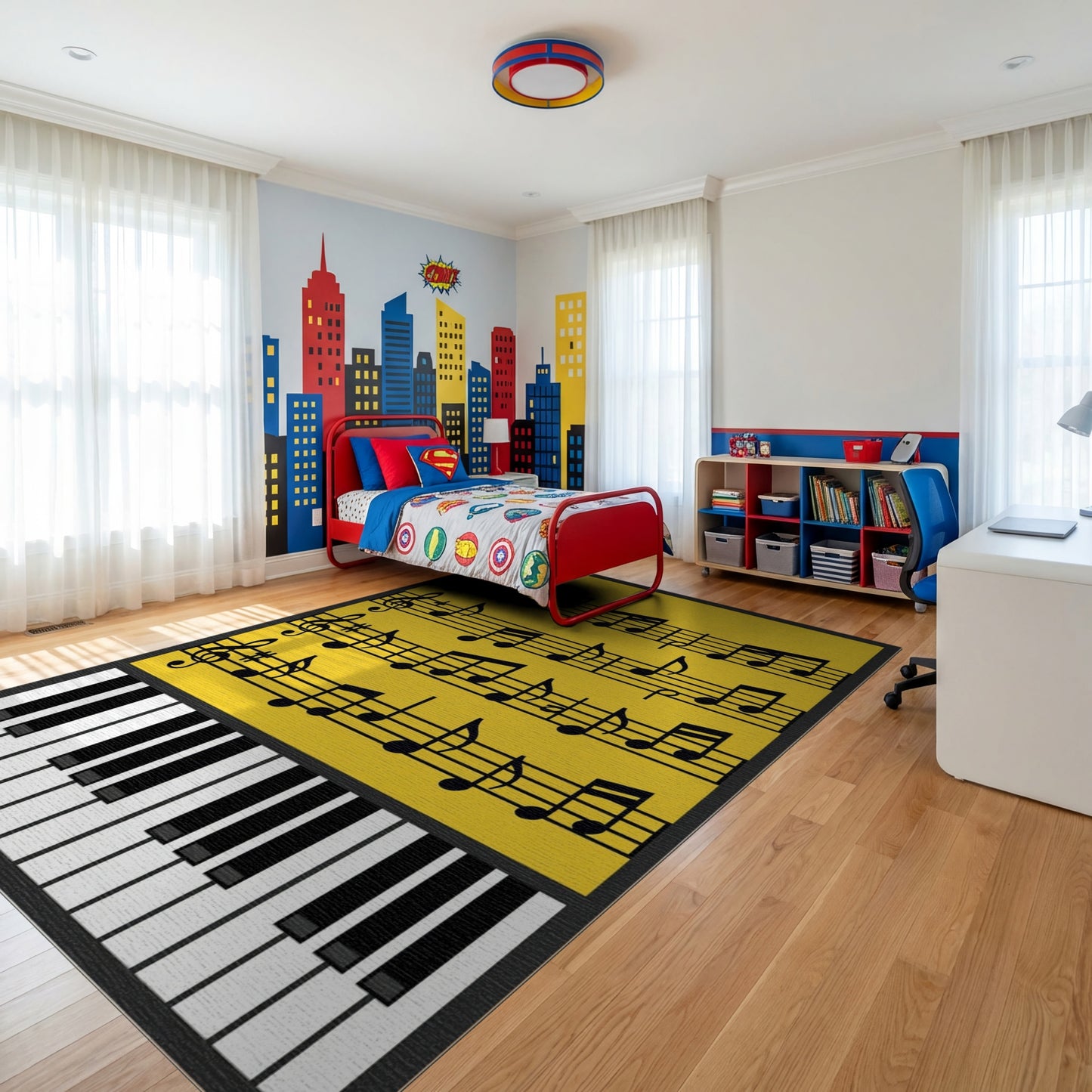 Bright Yellow Sheet Music Piano Rug