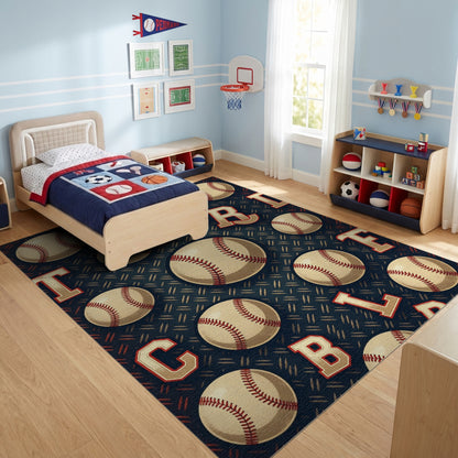 Navy Varsity Baseball Letters Rug