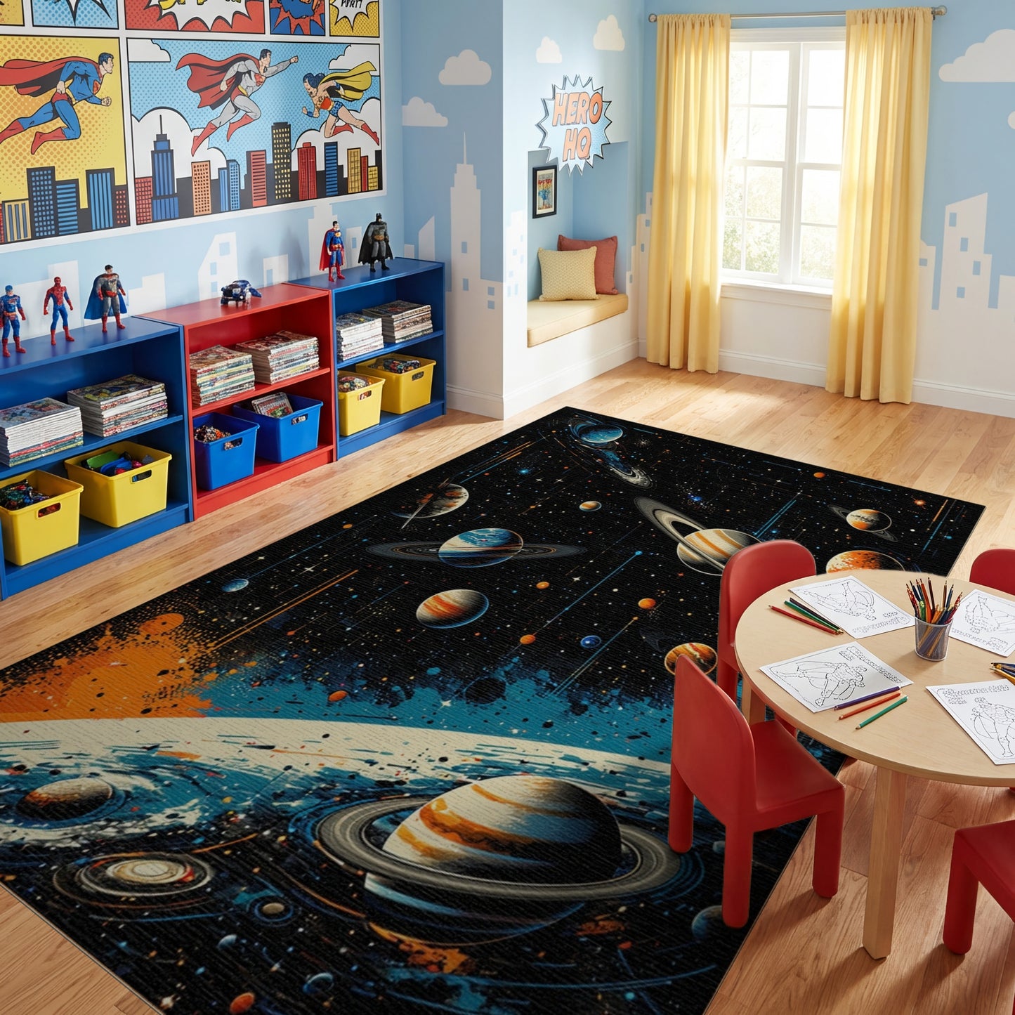 Vibrant Cosmic Ringed Planets Nebula Rug