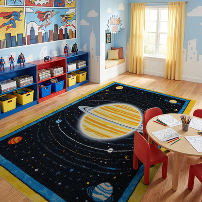 Cosmic Saturn Rings Stars Planets Rug