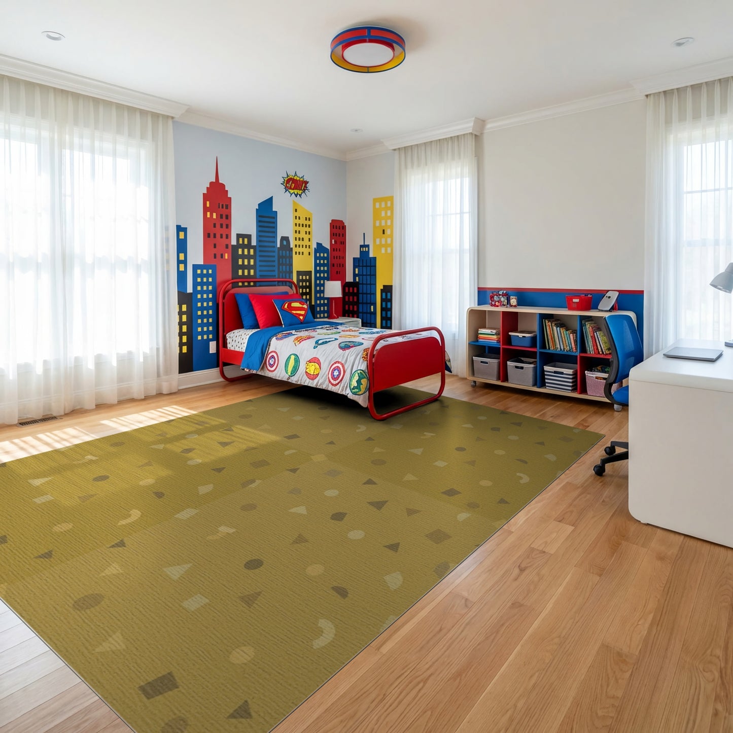 Warm Tan Triangle Dot Geometric Rug