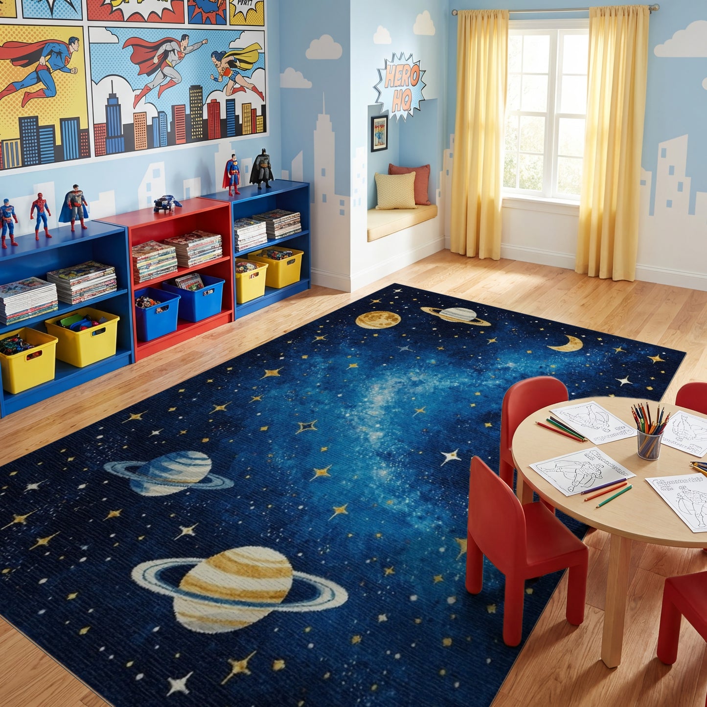 Navy Starry Galaxy Planets Moon Rug