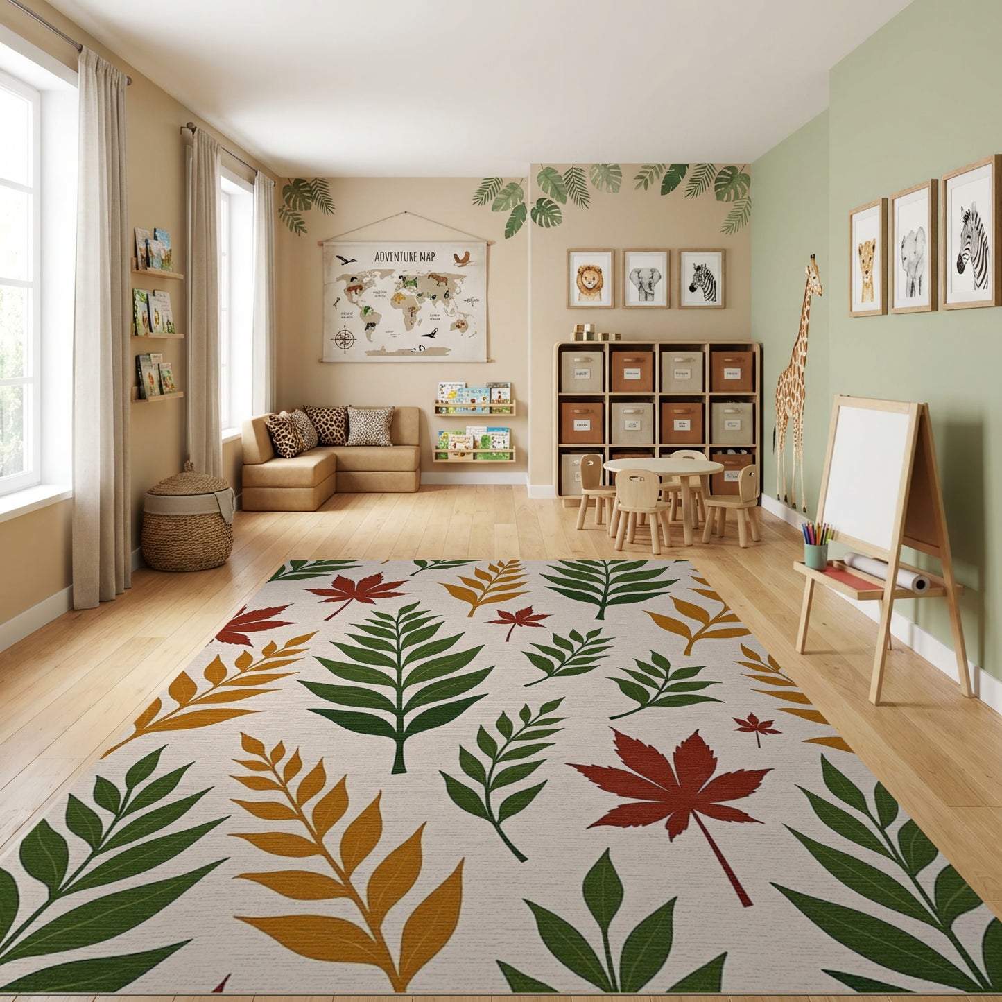 Autumnal Maple Fern Leaf Pattern Rug