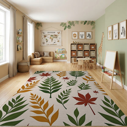 Autumnal Maple Fern Leaf Pattern Rug