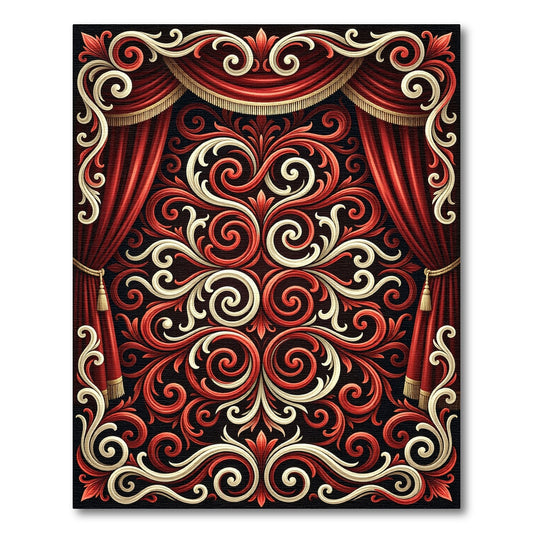 Elegant Crimson Cream Baroque Scroll Rug