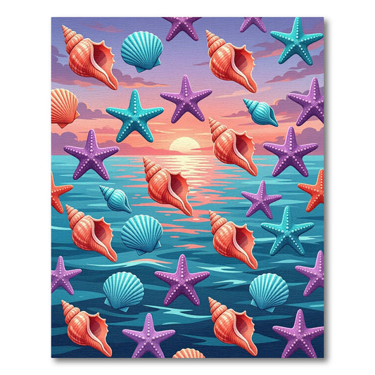 Vibrant Coastal Sunset Seashell Starfish Rug