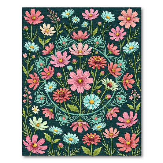Dusky Teal Floral Medallion Meadow Rug