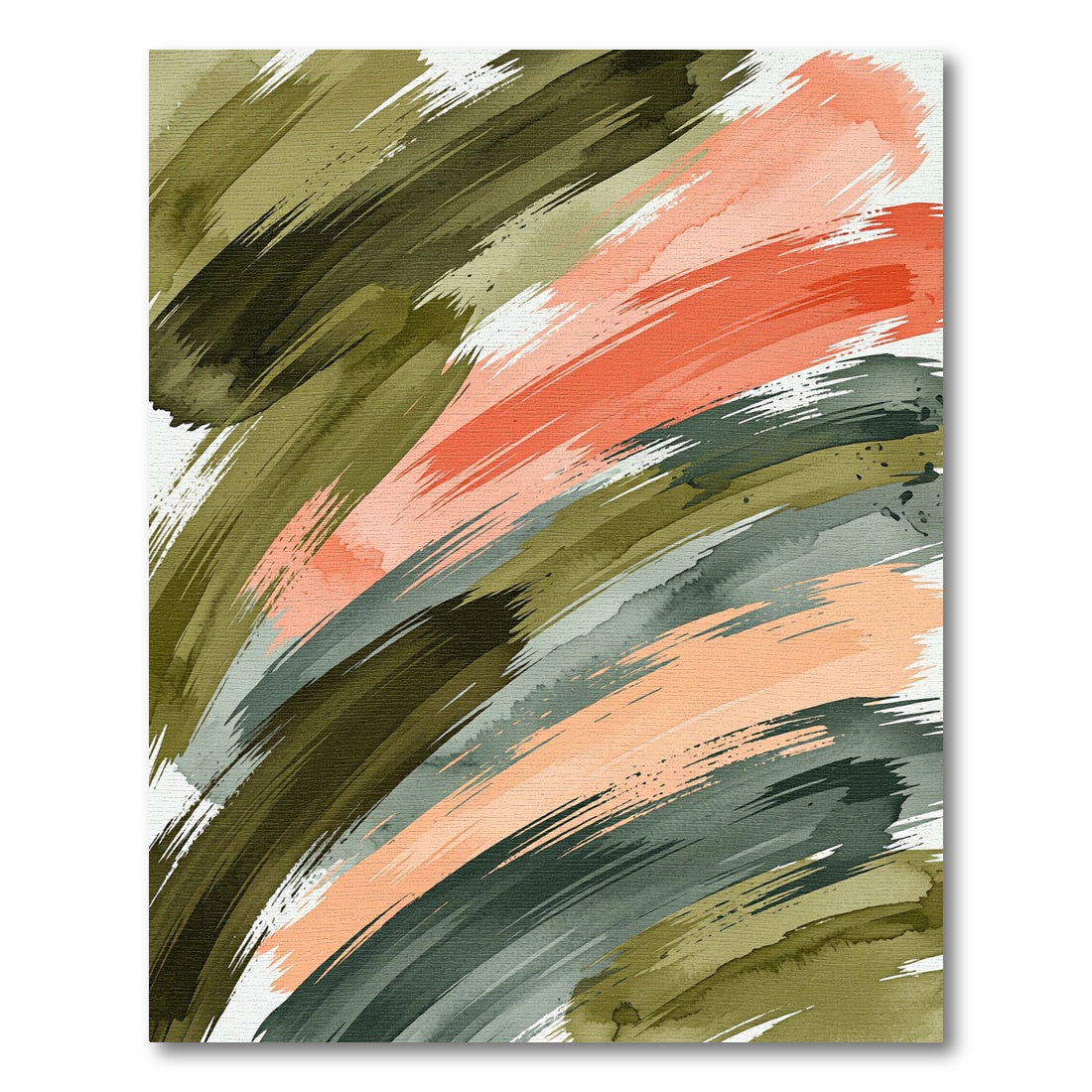 Abstract Olive and Terracotta Brush Strokes Rug