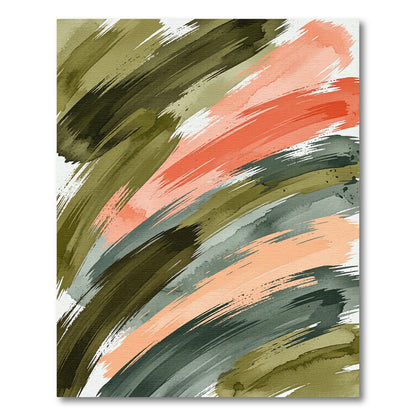 Abstract Olive and Terracotta Brush Strokes Rug