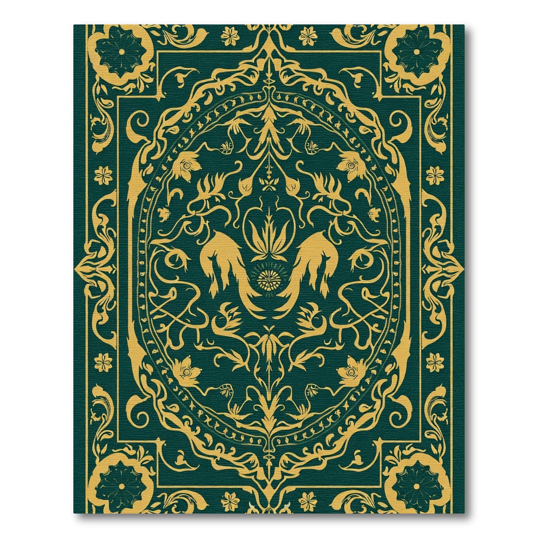 Emerald Gold Vintage Scroll Medallion Rug