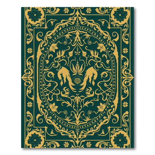 Emerald Gold Vintage Scroll Medallion Rug