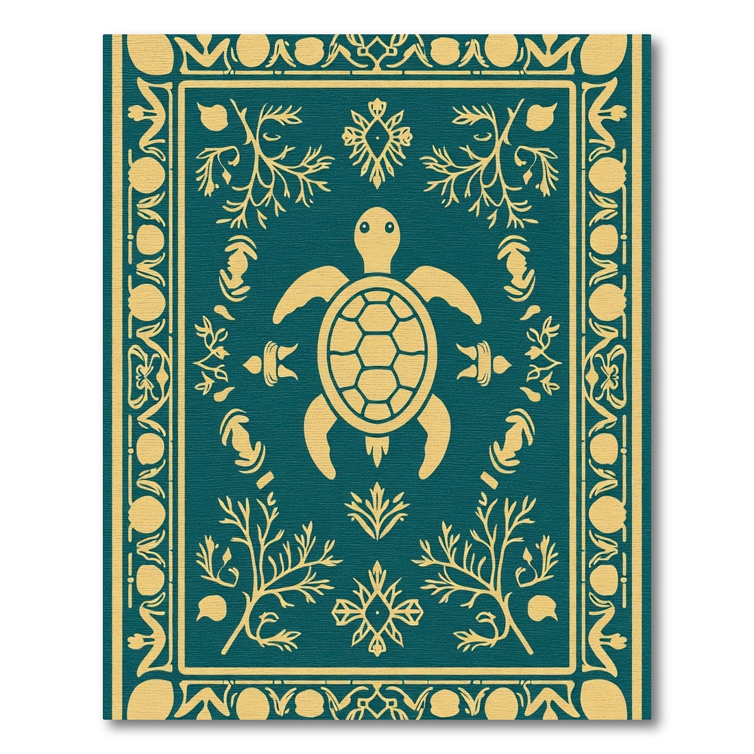 Golden Yellow Turtle Teal Border Rug
