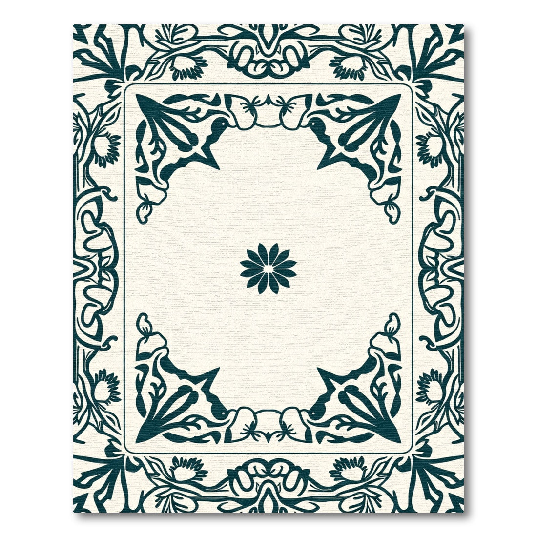 Deep Emerald Vintage Floral Frame Rug