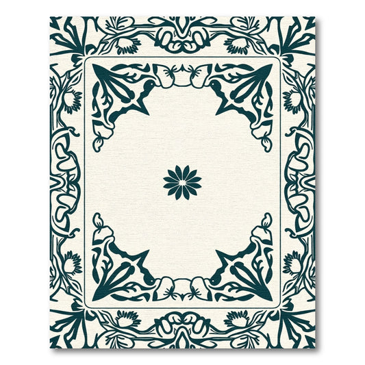 Deep Emerald Vintage Floral Frame Rug