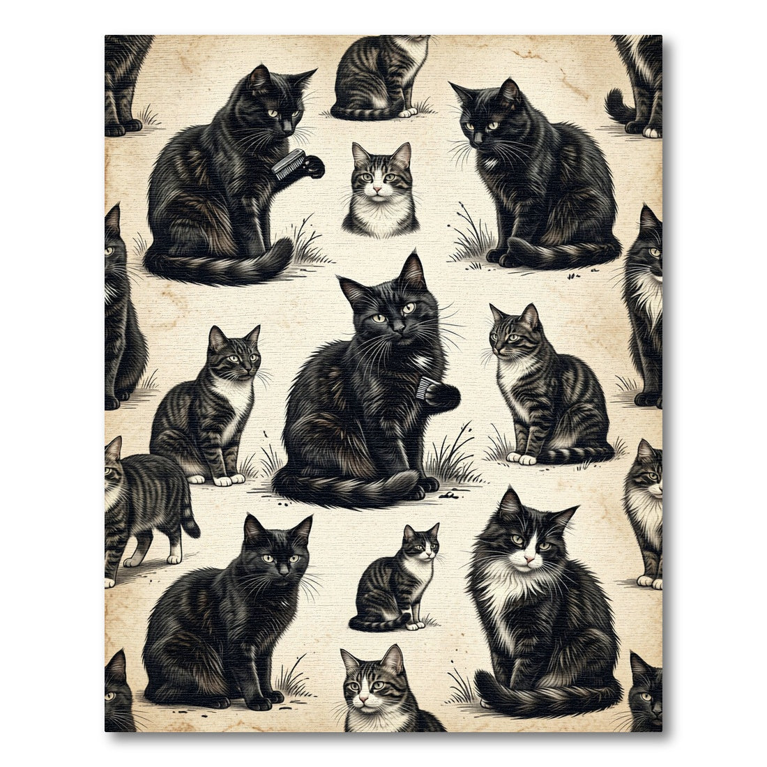 Vintage Black Cat Illustration Composition Rug