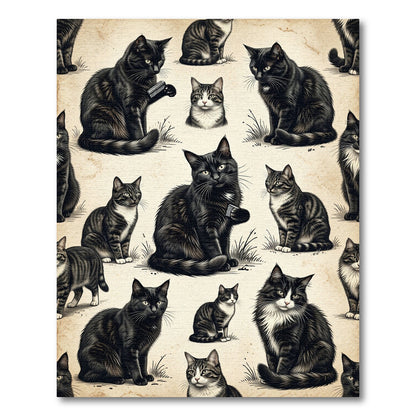 Vintage Black Cat Illustration Composition Rug