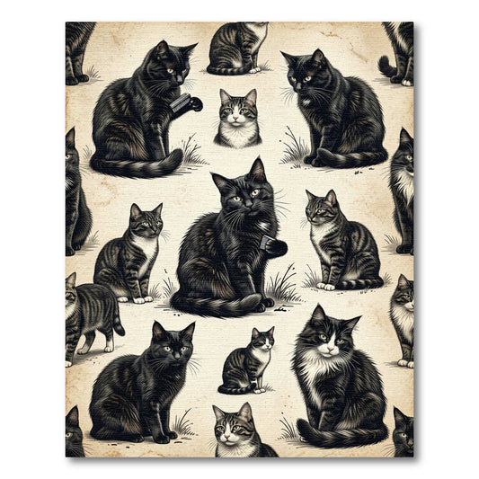 Vintage Black Cat Illustration Composition Rug