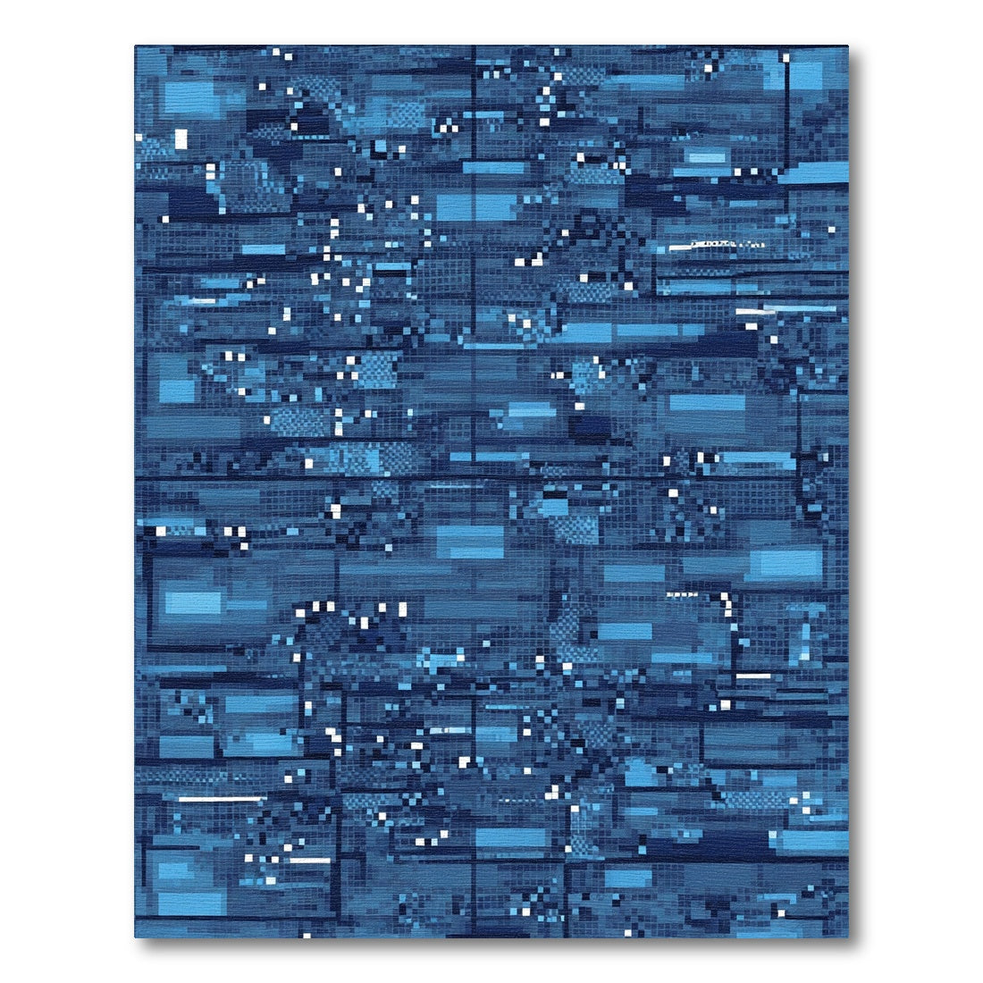 Glitchy Deep Blue Rectangular Collage Rug