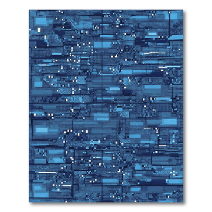 Glitchy Deep Blue Rectangular Collage Rug