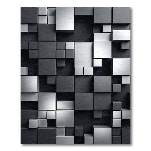 Monochrome Geometric Block 3D Abstract Rug